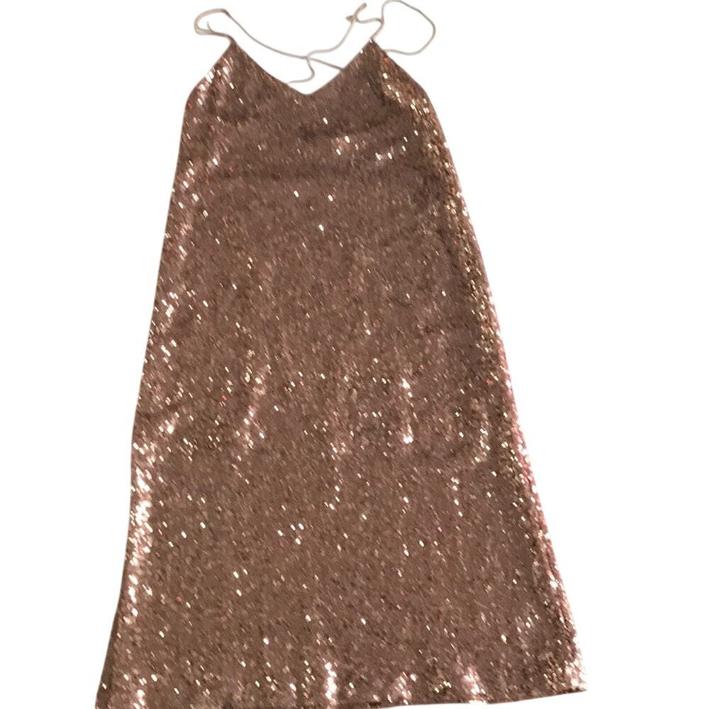 Zara Rose Gold Sequin Slip Dress Homecoming Formal Party Midi Size M